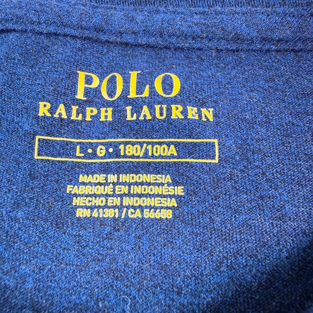 Polo Ralph Lauren Mens Long Sleeve T-Shirt Navy Blue Heather Red Pony Size L - Picture 3 of 7